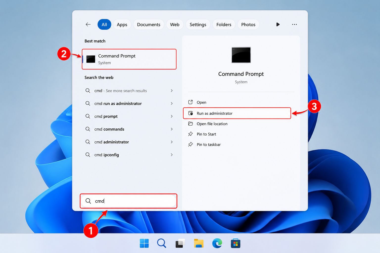 open-the-windows-search-bar-type-cmd-then-right-click-on-command-prompt-and-choose-run-as-administrator