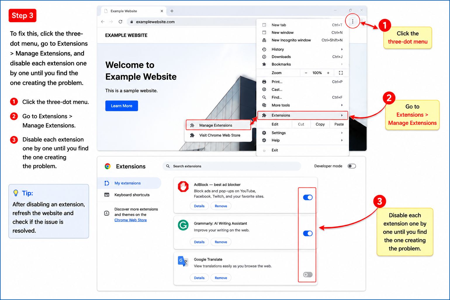to-fix-this-click-the-three-dot-menu-go-to-extensions-manage-extensions-and-disable-each-extension-one-by-one-until-you-find-the-one-creating-the-problem